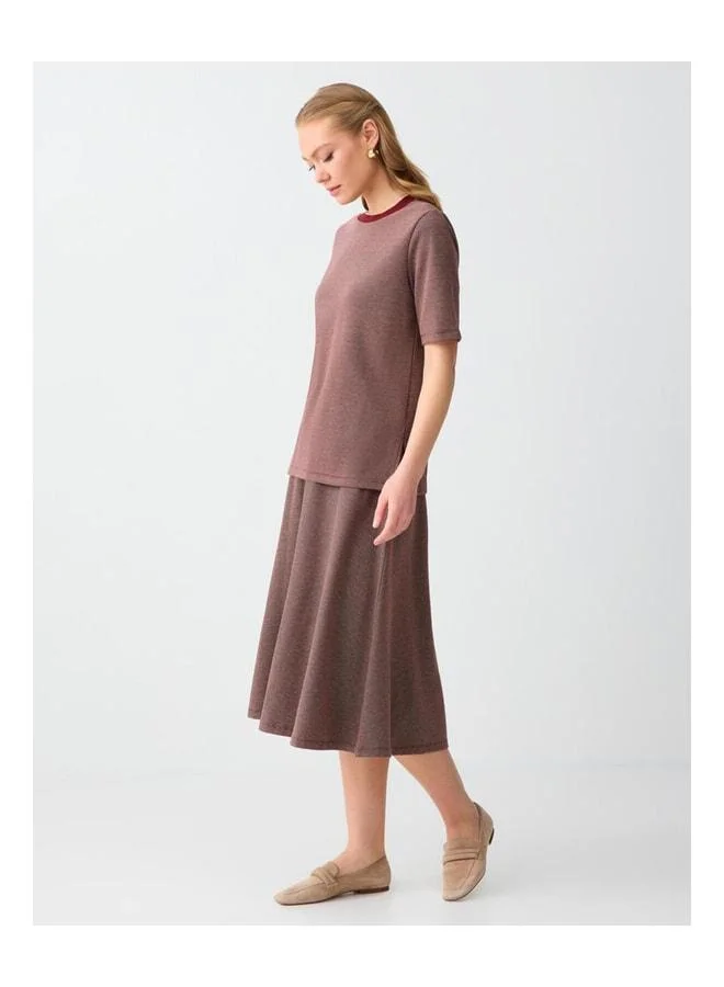 Jimmy Key Burgundy Goose-Foot Pattern Regular Waist Knitted Midi Skirt.