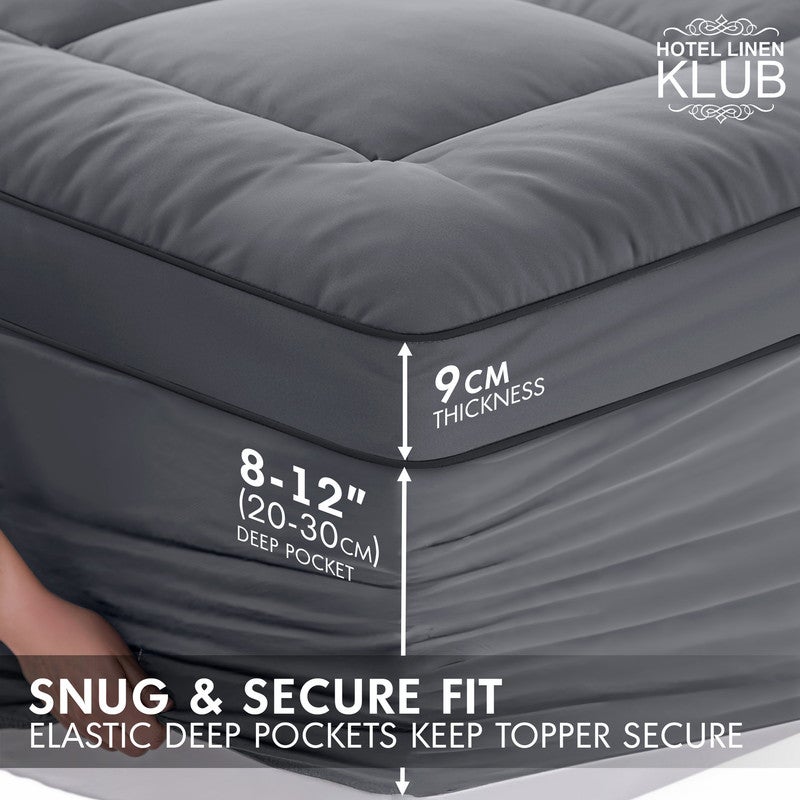Hotel Linen Klub Mattress Topper – Extra-Thick 9Cm/800 Gsm Microfiber Pillow Top, Fitted Style, 200 X 200Cm, Silver – Plush Cushioning For Back Pain Relief, Deep Pocket 25–30Cm With All-Around Elastic, Soft & Durable - Image 3