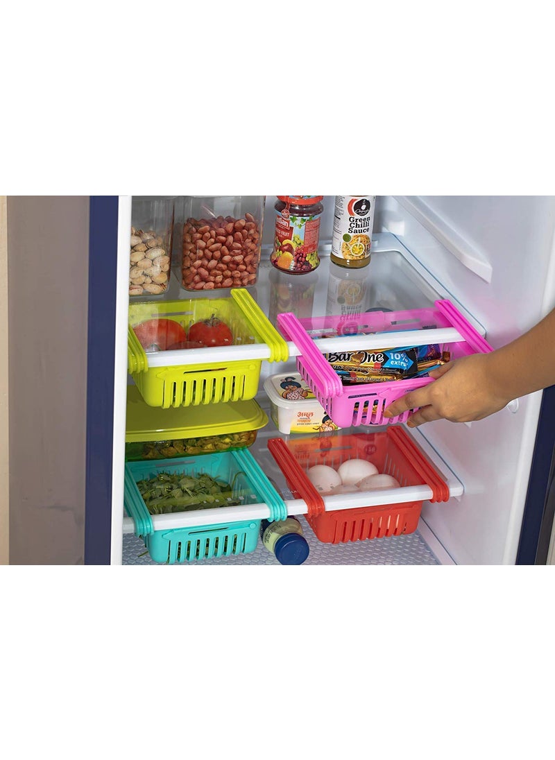 plenzo Expandable Fridge Storage Basket Under Shelf Organiser Rack Space Saver Refrigerator Sliding Drawers set of 4