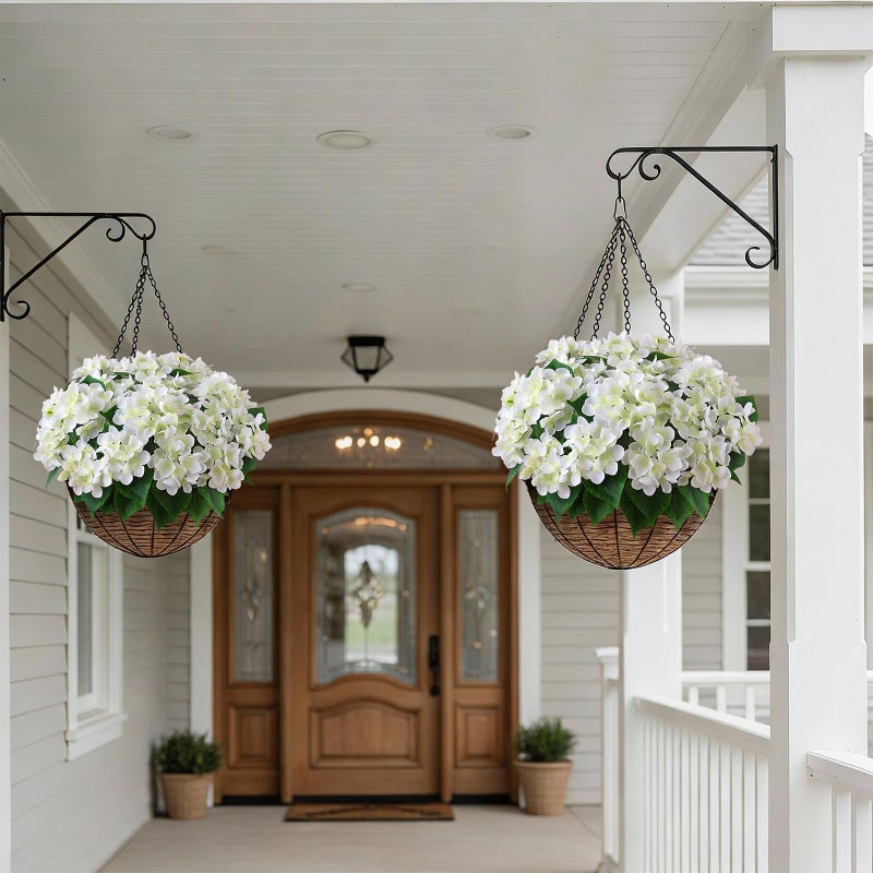 FOTEEWL 8 Bundles Artificial Hydrangea Flowers for Outdoor Decor, Realistic Faux Silk Bouquets Sun-Resistant Fake Plants for Front Door Balcony Farmhouse Garden Home Spring Summer Decor (White) - Image 4