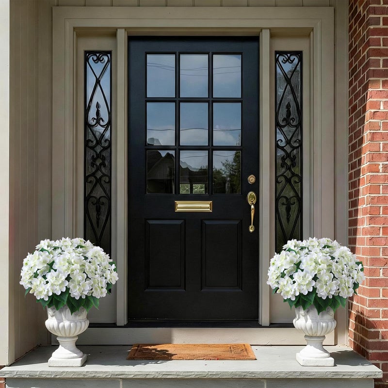 FOTEEWL 8 Bundles Artificial Hydrangea Flowers for Outdoor Decor, Realistic Faux Silk Bouquets Sun-Resistant Fake Plants for Front Door Balcony Farmhouse Garden Home Spring Summer Decor (White) - Image 3