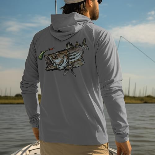 Palmyth Fishing Hoodie for Men Long Sleeve Sun Protection UV UPF 50 ShirtsGrayStriped BassL - Image 3