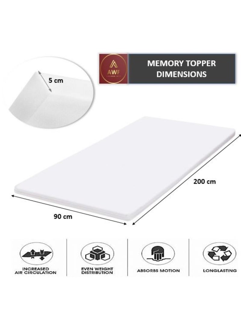 AL WADI FURNITURE AWF AL WADI FURNITURE 5cm Thick Luxury Soft Ventilated Visco Memory Foam Single Bed Mattress Topper,with Removable Belgium Jacquard Cotton Non-Slip Cover, Max Back Support - 90W x 200L cm  - Image 2
