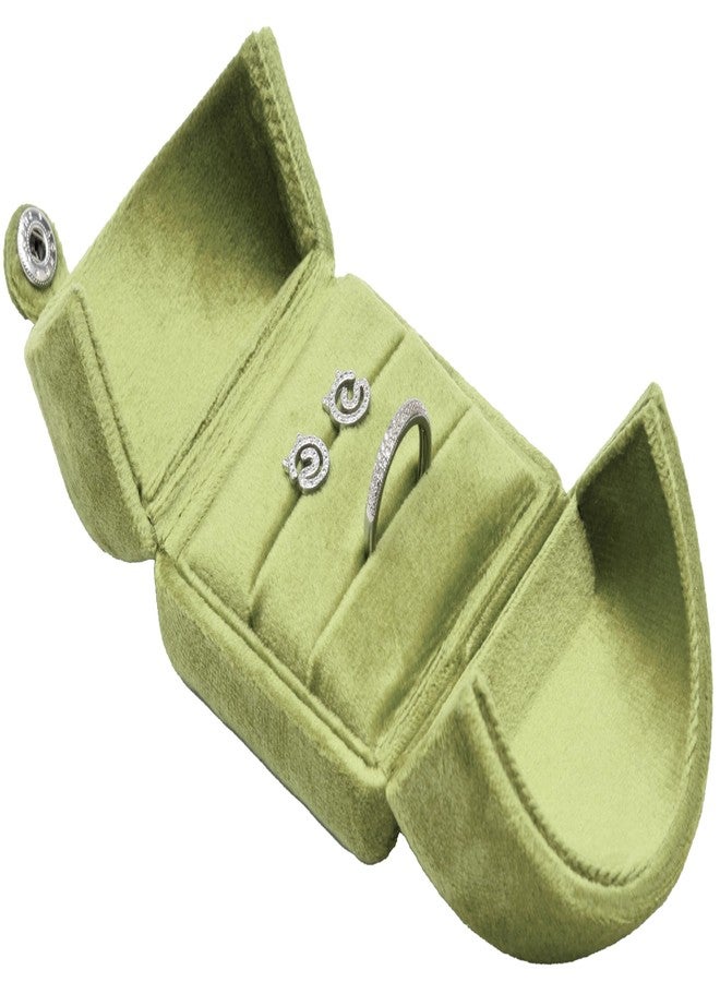 Giftop Velvet Ring Box 2 Slots Wedding Ring Display Holder Box Jewelry Ring Gift Case for Wedding Ceremony Proposal Engagement (Olive Green) - Image 3