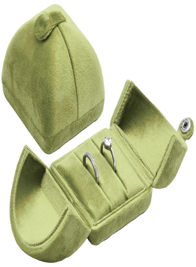 Giftop Velvet Ring Box 2 Slots Wedding Ring Display Holder Box Jewelry Ring Gift Case for Wedding Ceremony Proposal Engagement (Olive Green) - Image 1