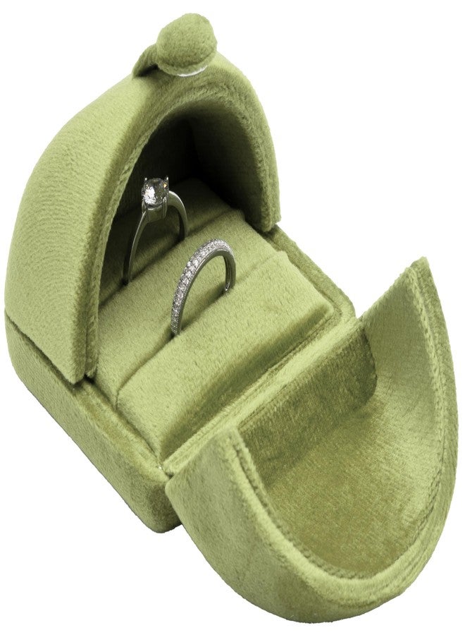 Giftop Velvet Ring Box 2 Slots Wedding Ring Display Holder Box Jewelry Ring Gift Case for Wedding Ceremony Proposal Engagement (Olive Green) - Image 2