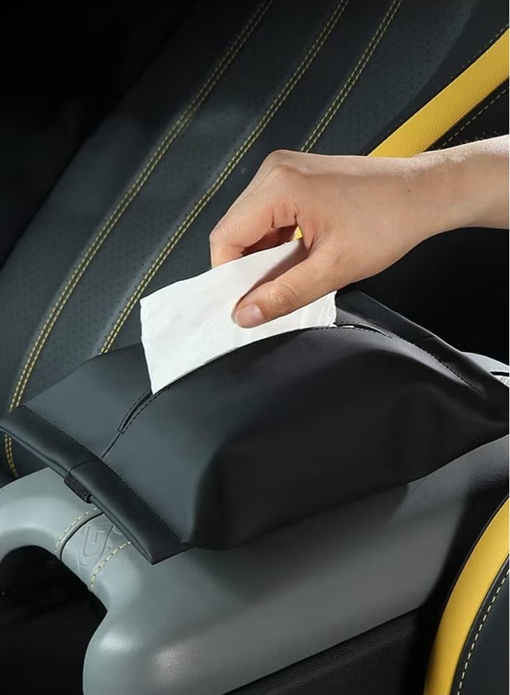 Generic Car Tissue Holder for Tesla Model 3 Accessories Model Y X S Center Console Napkin Holders Leather Tissue Box for Visor Screen Backseat Dashboard Armrest Box  - Image 4