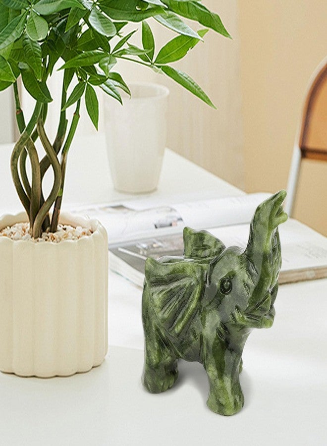 gemshan Jade Elephant Desk Statue - Feng Shui Figurine Bring Wealth Lucky for Office Decor Gift - Image 2