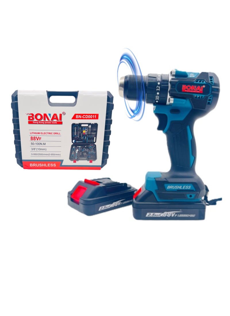 BONAI Electric Drill Tool Kit: Drill, Screwdriver, Hammer for Concrete, Metal, Wood, and Furniture Assembly, 88Vf  - Image 1