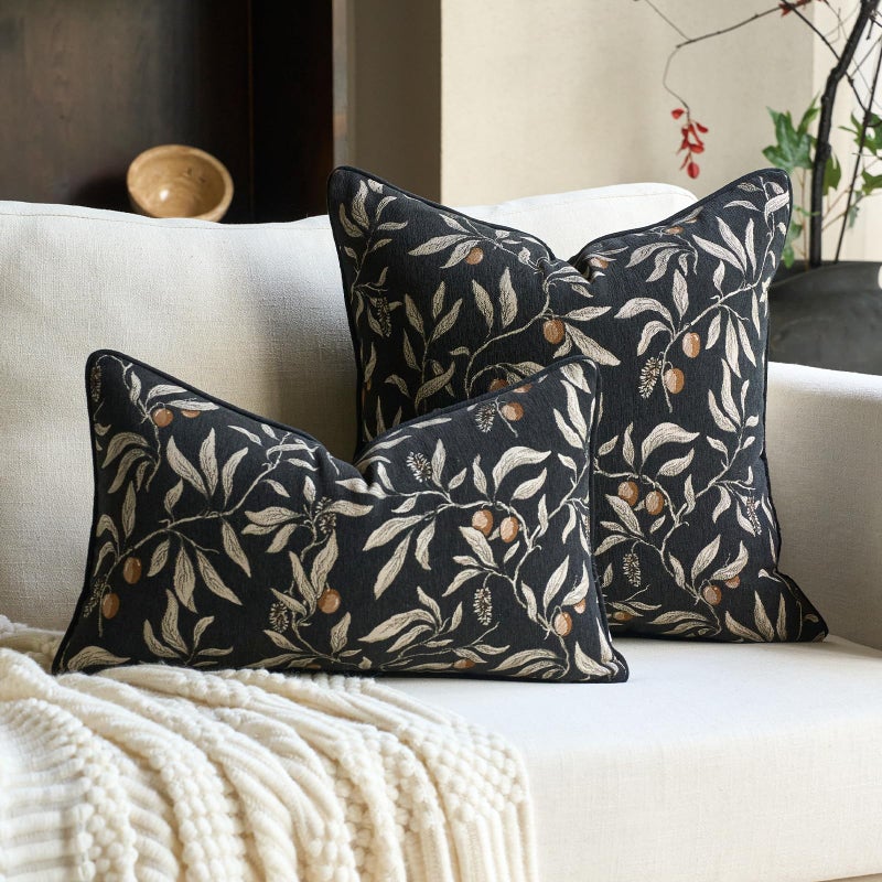 Alerfa Black Floral Throw Pillow Cover 20 x 20 Inch Sqaure Luxury Decorative Pillow Cover for Couch Living Room Bedroom - Image 4