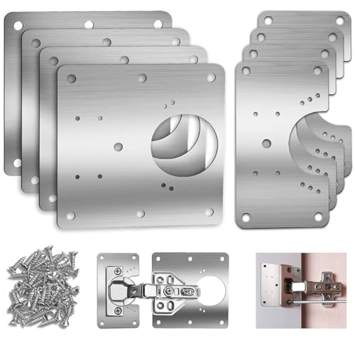 Serplex® 8Pcs Cabinet Hinges Repair Plate, Stainless Steel Hinge Repair Brackets Kit, Kitchen Cupboard Door Hinge Repair Plate Kit for Cabinets Fixing Screws, Protect Wooden Kitchen Cabinet Door - Image 1