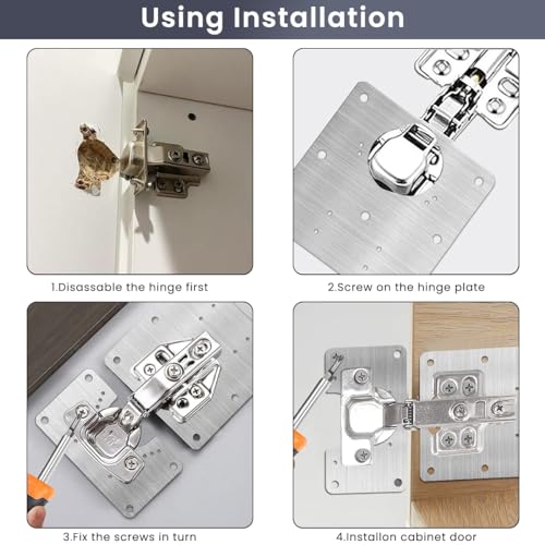 Serplex® 8Pcs Cabinet Hinges Repair Plate, Stainless Steel Hinge Repair Brackets Kit, Kitchen Cupboard Door Hinge Repair Plate Kit for Cabinets Fixing Screws, Protect Wooden Kitchen Cabinet Door - Image 2