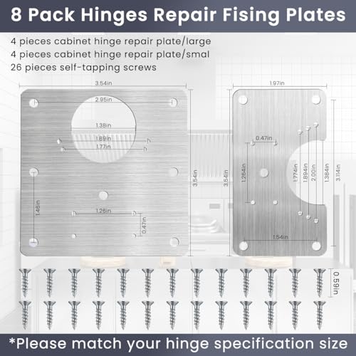 Serplex® 8Pcs Cabinet Hinges Repair Plate, Stainless Steel Hinge Repair Brackets Kit, Kitchen Cupboard Door Hinge Repair Plate Kit for Cabinets Fixing Screws, Protect Wooden Kitchen Cabinet Door - Image 5
