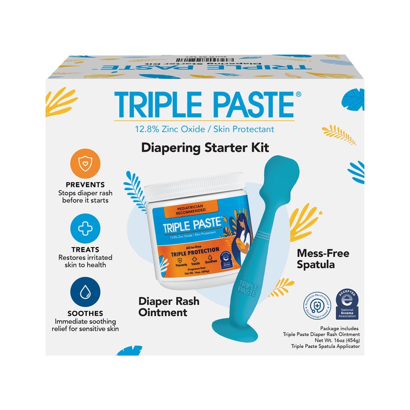 Triple Paste Diaper Rash Cream for Baby & Baby Spatula Bundle - 16 oz Zinc Oxide Ointment and Spatula Treatment, Soothe and Prevent Rash with a Pediatrician-Recommended Hypoallergenic Formula - Image 1