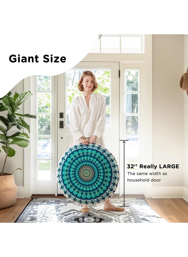 Codi Meditation Floor Pillow Set of 2, Round Large Pillows Seating for Adults, Bohemian Mandala Circle Cushions for Outdoor Fireplace Yoga Living Room, 32 Inch, Memory Foam Added, Green - Image 4