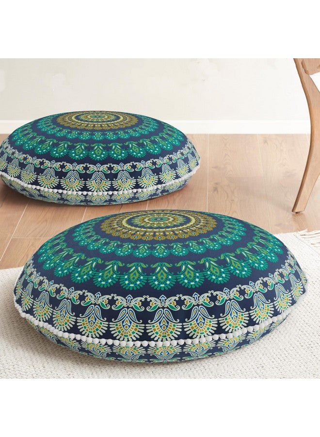 Codi Meditation Floor Pillow Set of 2, Round Large Pillows Seating for Adults, Bohemian Mandala Circle Cushions for Outdoor Fireplace Yoga Living Room, 32 Inch, Memory Foam Added, Green - Image 1