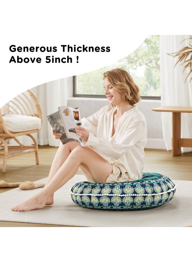 Codi Meditation Floor Pillow Set of 2, Round Large Pillows Seating for Adults, Bohemian Mandala Circle Cushions for Outdoor Fireplace Yoga Living Room, 32 Inch, Memory Foam Added, Green - Image 5