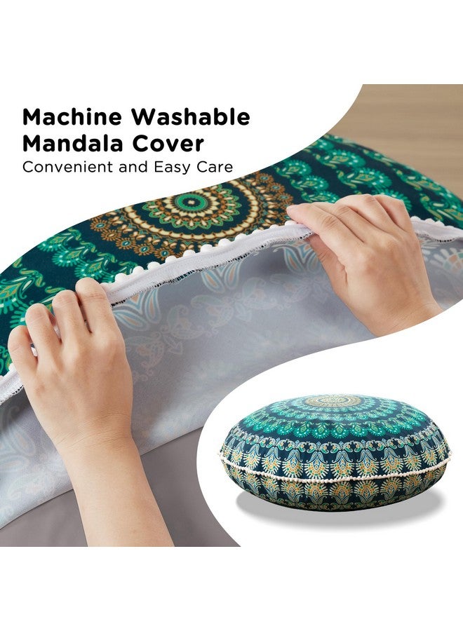 Codi Meditation Floor Pillow Set of 2, Round Large Pillows Seating for Adults, Bohemian Mandala Circle Cushions for Outdoor Fireplace Yoga Living Room, 32 Inch, Memory Foam Added, Green - Image 2