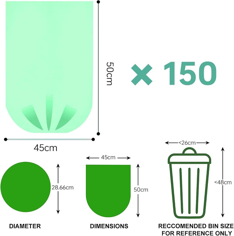 Maykela Garbage Bags Disposable Trash Bags [45 * 50cm]Trash Bin Bags Bin Liners Plastic Trash Bags Plastic Bags for Home Kitchen Roll Bedroom Living Room Office (Green 150 Pcs, 45 * 50CM) - Image 2