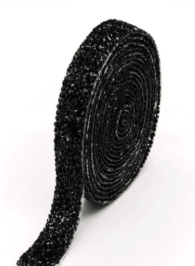 Dowarm Rhinestone Ribbon Roll, Bling Hotfix Rhinestones Mesh Wrap, Sewing Trim for Wedding Party Decoration (Black, 2CM / 0.79inch Width) - Image 1
