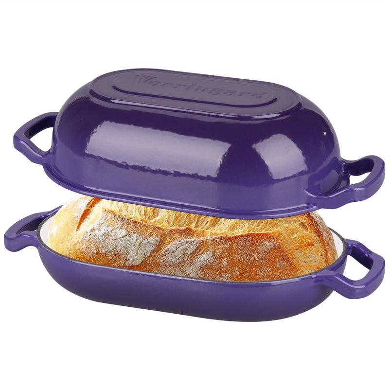 VORRINGARD Enameled Cast Iron Sourdough Bread Oven, Dutch Oven, Loaf Cast Iron Bread Pan for Homemade Bread Baking, Meatloaf Pan with Lid, 5QT, Purple - Image 1
