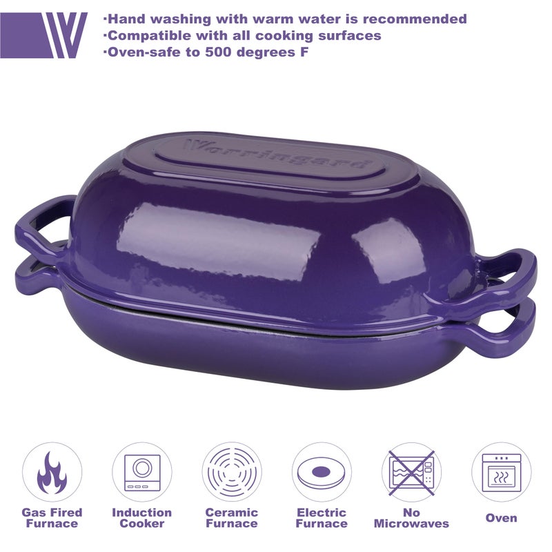 VORRINGARD Enameled Cast Iron Sourdough Bread Oven, Dutch Oven, Loaf Cast Iron Bread Pan for Homemade Bread Baking, Meatloaf Pan with Lid, 5QT, Purple - Image 3