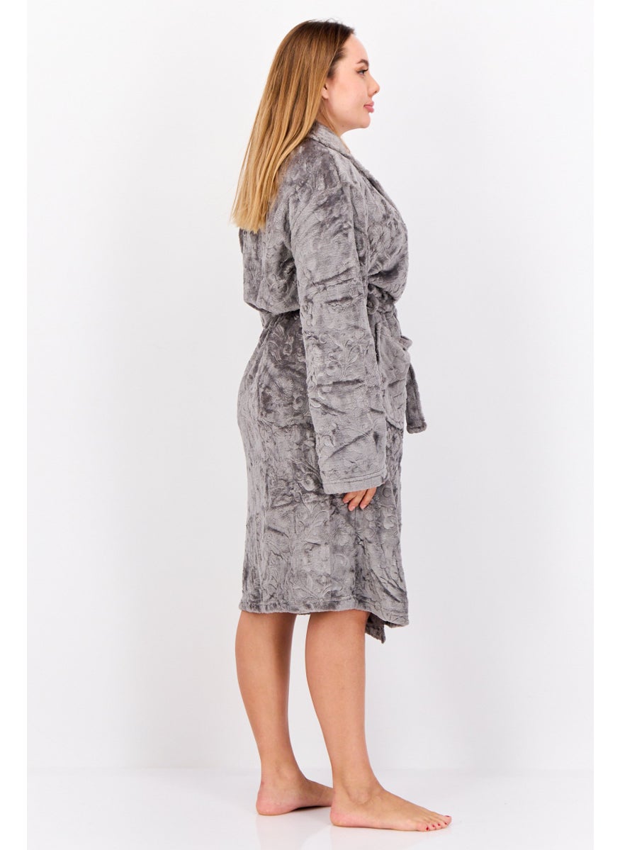 Marilyn Monroe - Women Belted Embossed Bath Robe, Grey - Image 1