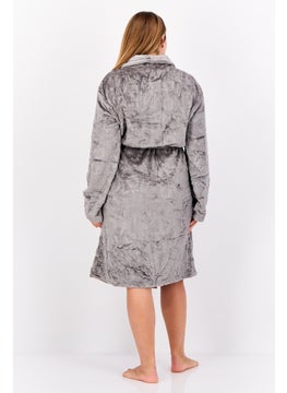 Marilyn Monroe Women Belted Embossed Bath Robe, Grey  - Image 3