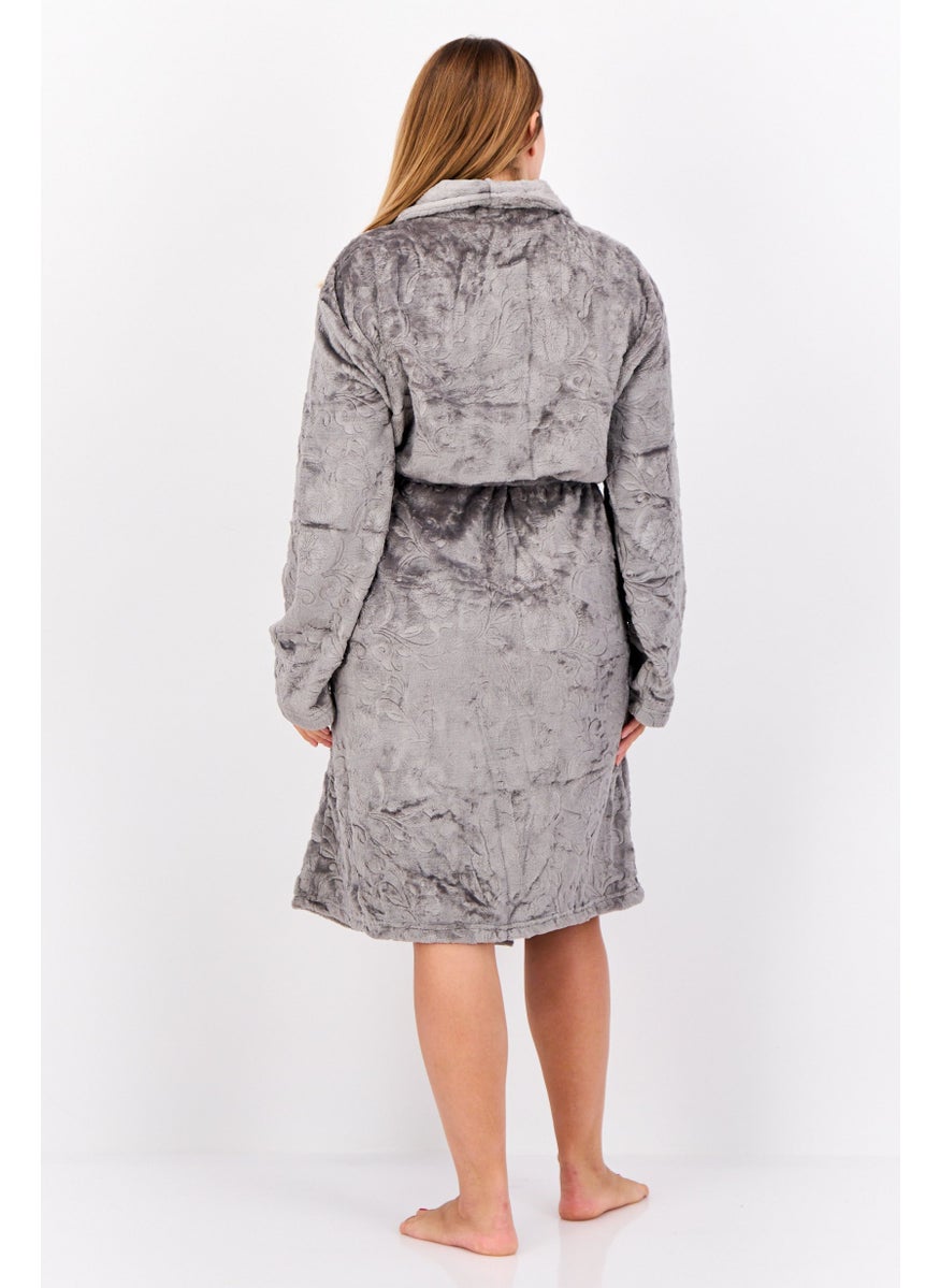Marilyn Monroe - Women Belted Embossed Bath Robe, Grey - Image 1