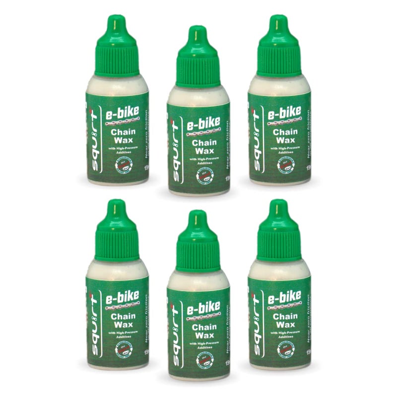 Squirt E-Bike Chain Wax 0.5 Oz, 6 Pack - High-Pressure Additives for E-Bikes - Ebike Chain Lubricant for Wet & Dry Conditions - Electric Bike Chain Lube Reduces Noise & Friction - Ebike Accessories - Image 1