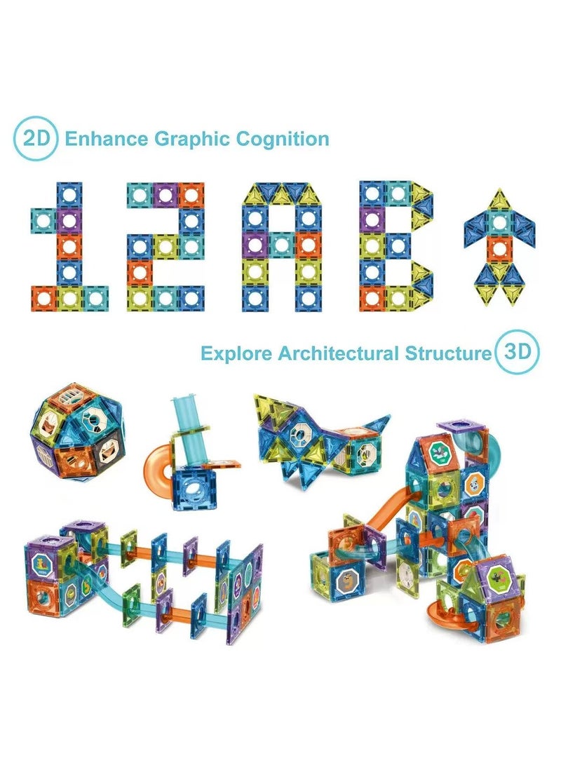98PCS Magnetic Building Blocks Set for Kids – STEM Educational DIY Marble Run Track Toy with Tubes, Slides  Strong Magnets – Creative Puzzle Construction Gift for Ages 3+ 🧲 - Image 2