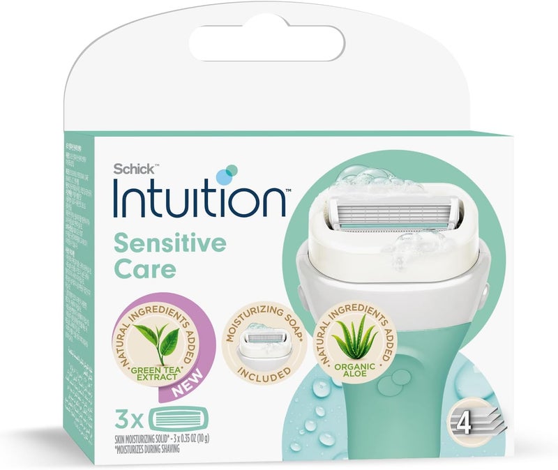 INTUITION Schick Sensitive Care Kit with Organic Aloe and Green Tea Extract - 4 Ultrathin Blades and Moisturizing Soap - Image 1