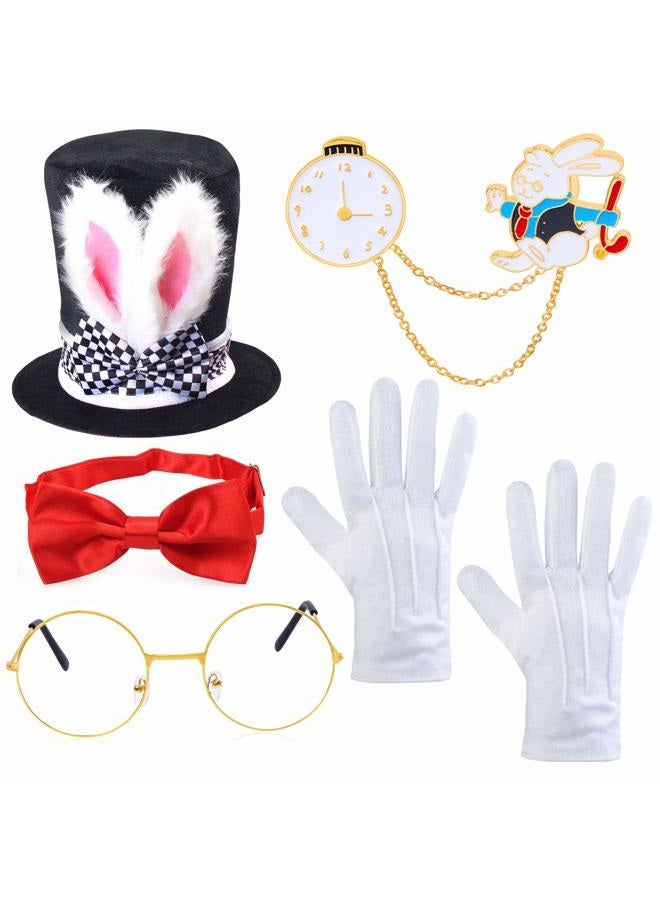 Yewong Easter White Rabbit Costume -Mad Hatter Costume -Bunny Rabbits Dress Up Costume Accessory-Include Rabbits Ears Topper Plush Hat Clock Glasses Bowtie Gloves - Image 1