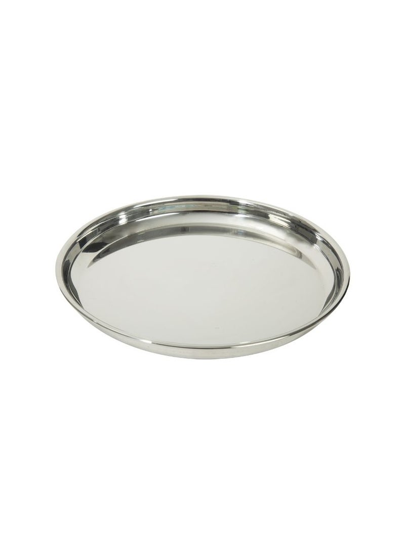 HW3553 Stainless Steel Dinner Plate 26.5cm, Round Food Serving Plate for Daily Dining & Kitchen Use