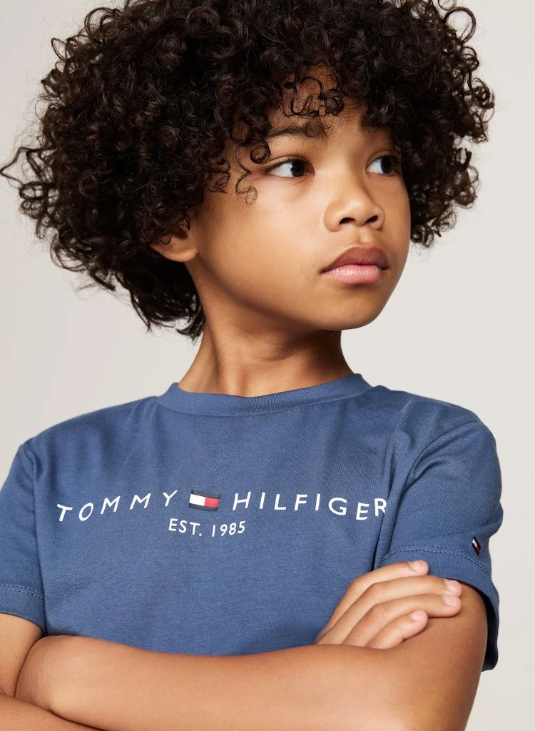 TOMMY HILFIGER Kids' Essential Logo Crew Neck T-Shirt -  Pure cotton, Blue