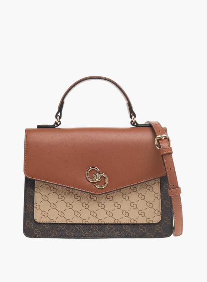 Celeste Womens Monogram Print Satchel Bag With Detachable Strap And Flap Closure  - Image 1