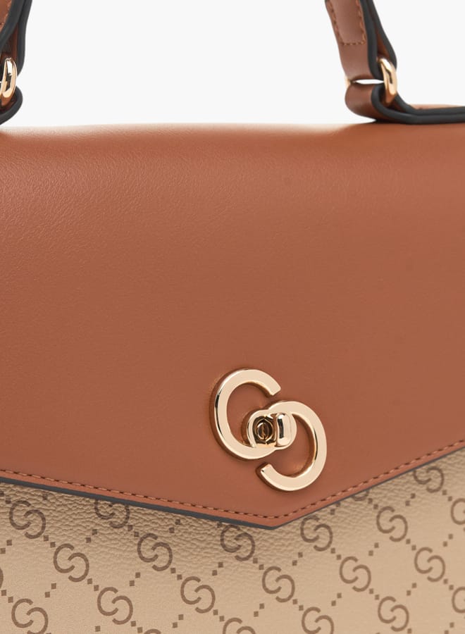 Celeste Womens Monogram Print Satchel Bag With Detachable Strap And Flap Closure  - Image 3