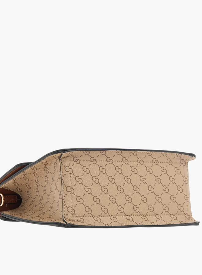 Celeste Womens Monogram Print Satchel Bag With Detachable Strap And Flap Closure  - Image 5