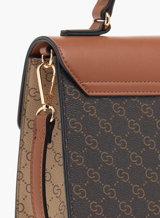 Celeste Womens Monogram Print Satchel Bag With Detachable Strap And Flap Closure  - Image 4
