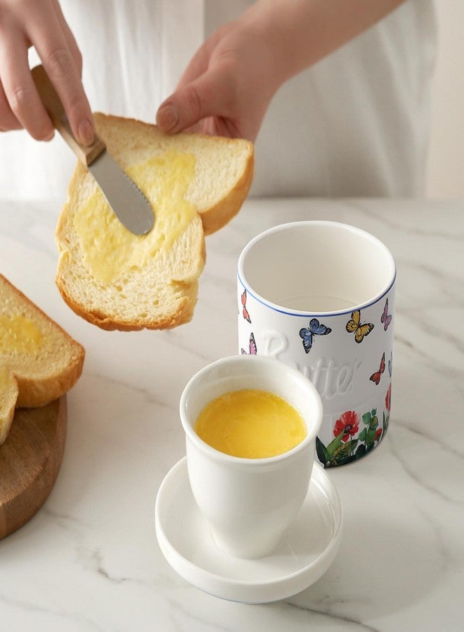 Toptier Butter Crock for Counter With Water Line, On Demand Spreadable Butter, Ceramic Butter Keeper to Leave On Counter, French Butter Dish with Lid (Butterfly Flowers) - Image 3