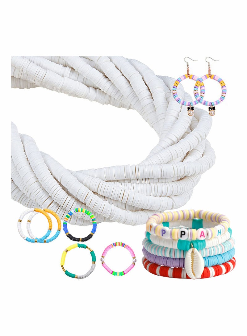 KASTWAVE Clay Beads Colorful Round Kit, 2400 Pcs Beads for Jewelry Making, Handmade Heishi Beads Polymer Flat Beads for Necklace Jewelry Bracelet Earring Pendant and Anklet Craft Making (6mm, White) - Image 1