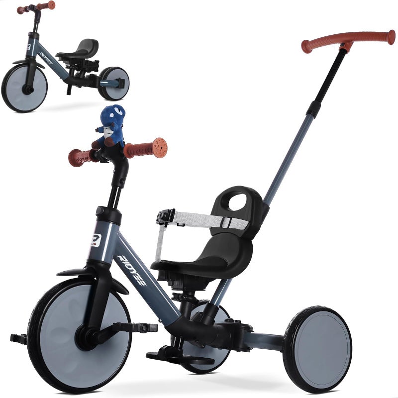 RIDYEE 5in1 Toddler Tricycle for Ages 153 Parent Steering Push Trike ToolFree Convertible to Balance Bike Safety Belt Removable Backrest and Footrest RideOn Toy for Boys Girls Grey - Image 3