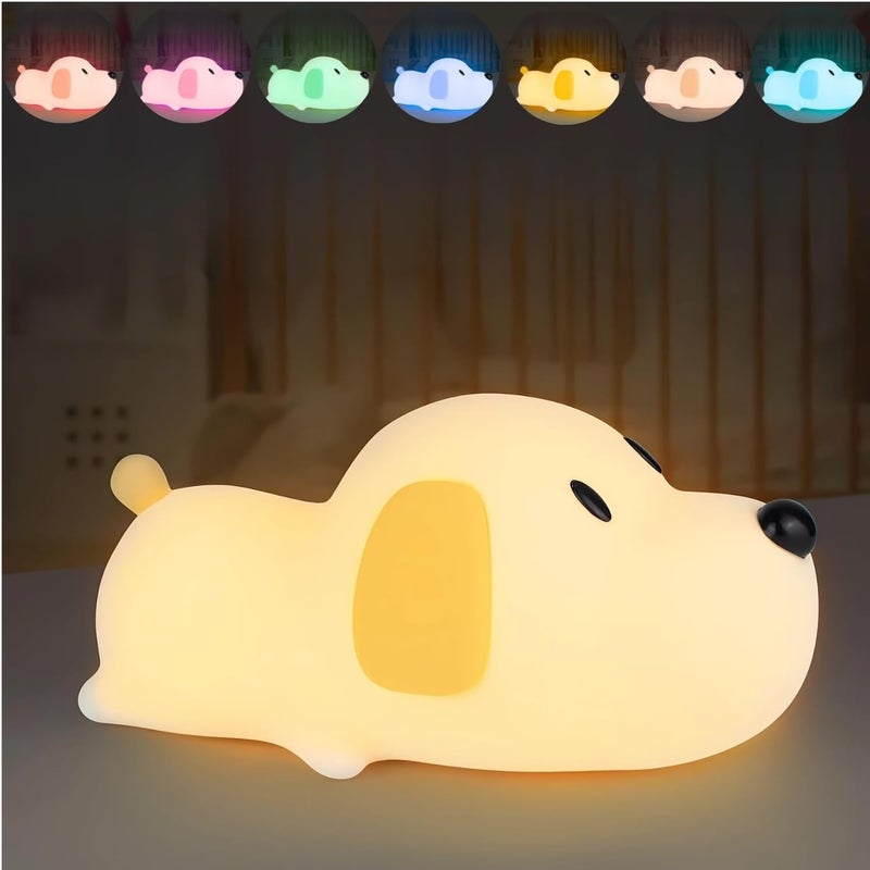 One94Store Silicone Puppy Night Light for Kids | Rechargeable LED Lamp with Touch Sensor | 7-Color Cute Bedside Lamp for Baby & Kids Room Decor, Multicolor - Image 2