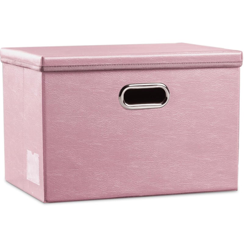 PRANDOM Large Collapsible Storage Box with Lid [1-Pack] Leather Fabric Foldable Storage Bin Organizer Container Basket Cube with Cover for Home Bedroom Closet Office Nursery Pink (17.7x11.8x11.8) - Image 1