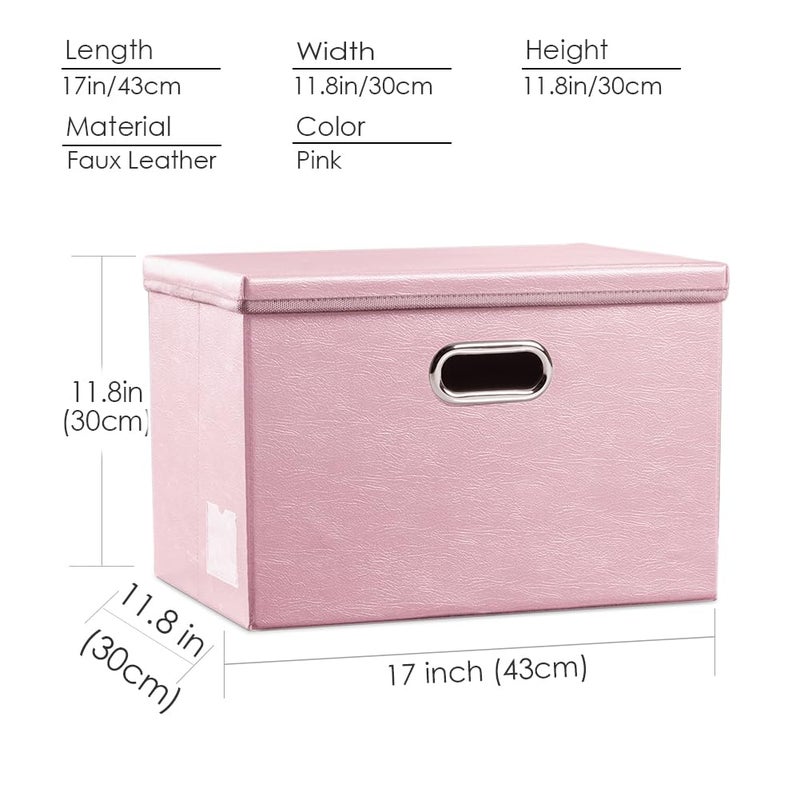 PRANDOM Large Collapsible Storage Box with Lid [1-Pack] Leather Fabric Foldable Storage Bin Organizer Container Basket Cube with Cover for Home Bedroom Closet Office Nursery Pink (17.7x11.8x11.8) - Image 5