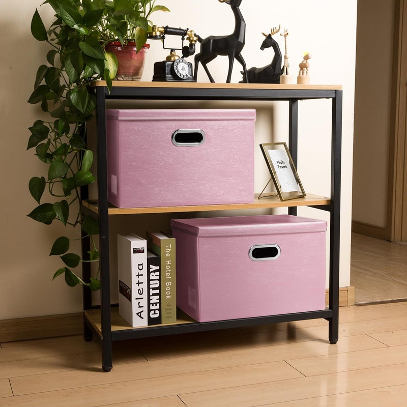 PRANDOM Large Collapsible Storage Box with Lid [1-Pack] Leather Fabric Foldable Storage Bin Organizer Container Basket Cube with Cover for Home Bedroom Closet Office Nursery Pink (17.7x11.8x11.8) - Image 3