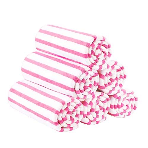 JML Microfiber Beach Towels, Cabana Stripe Bath Towel Set 6 Pack, 27" x 55" - Large Absorbent Quick Dry, No Fading, No Linting for Hair Wrap, Pool, Bath, Sport, Yoga, Camping, Swimming, Pink - Image 1