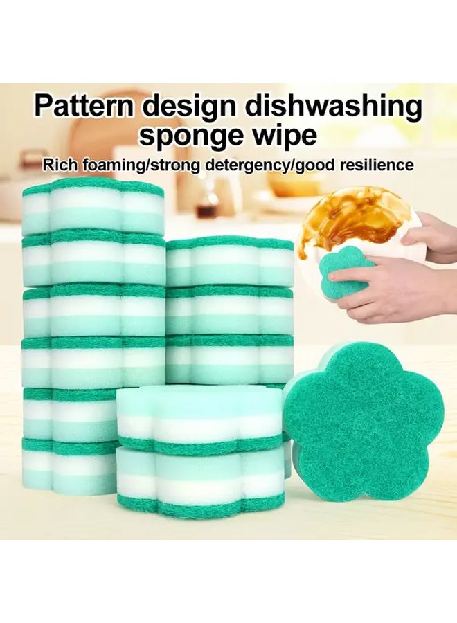 Blue Flower Double Sided Scouring Pad 10PCS Dishwashing Sponges Super Absorbent - Image 1