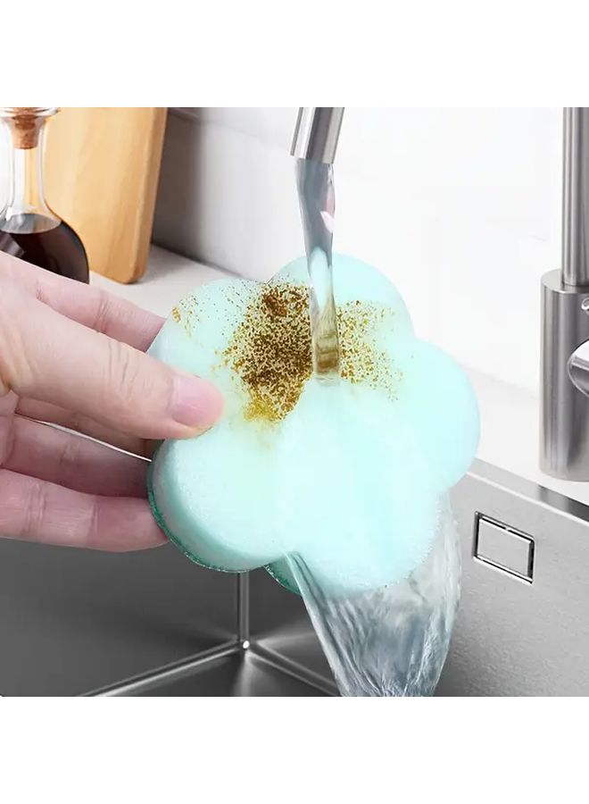 Blue Flower Double Sided Scouring Pad 10PCS Dishwashing Sponges Super Absorbent - Image 5