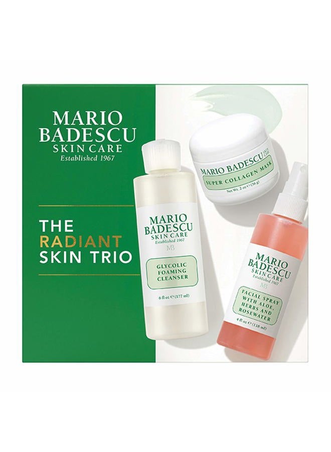 MARIO BADESCU Radiant Skin Trio Kit, Skincare Gift Set Includes Facial Spray With Aloe, Herbs and Rosewater(4 Fl Oz), Glycolic Foaming Cleanser(6 Fl Oz) and Super Collagen Mask(2 Oz) - Image 1